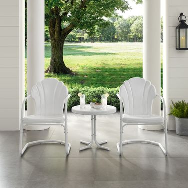 Tulip 3 Piece Retro Outdoor Chair Set In White Satin