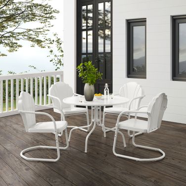 Tulip 5 Piece Retro Outdoor Dining Set In White Satin