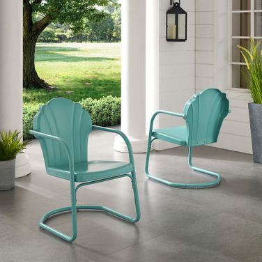 Tulip Retro Outdoor Chair In Pastel Blue Satin - Set of 2