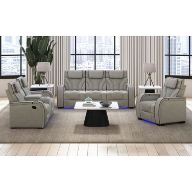 Tundra Motion Living Room Set In Simba Taupe and Black Welt