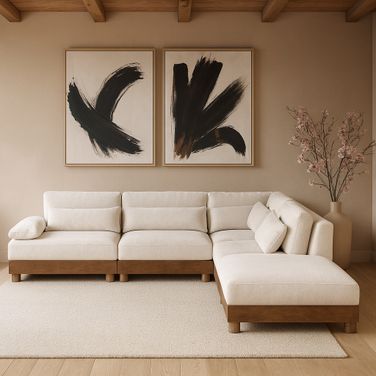 Turin 120 Inch Chenille Fabric Upholstered 5-Piece Modular Sectional In Cream