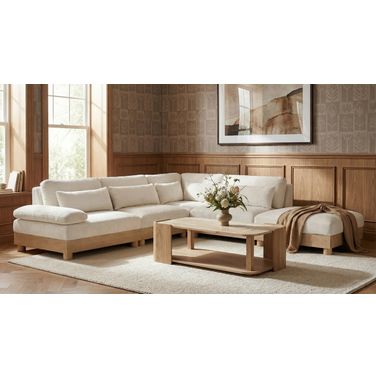 Turin 120 Inch Chenille Fabric Upholstered 5-Piece Modular Sectional In Cream