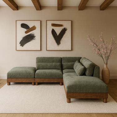 Turin 120 Inch Chenille Fabric Upholstered 5-Piece Modular Sectional In Green