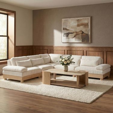 Turin 127.75 Inch Chenille Fabric Upholstered 5-Piece Modular Sectional In Cream