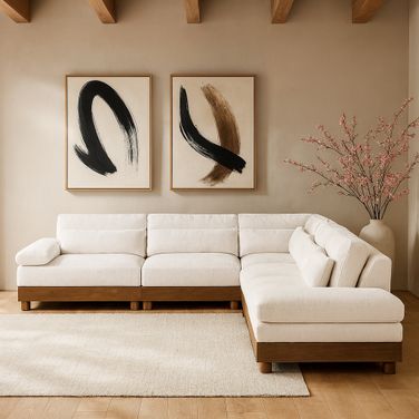 Turin 127.75 Inch Chenille Fabric Upholstered 5-Piece Modular Sectional In Cream