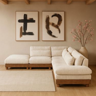 Turin 127.75 Inch Chenille Fabric Upholstered 5-Piece Modular Sectional In Cream