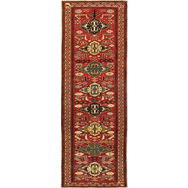 Turkish Kazak Collection Hand-Knotted Lamb's Wool Runner, 2'6" x 6'8" In Ivory and Red