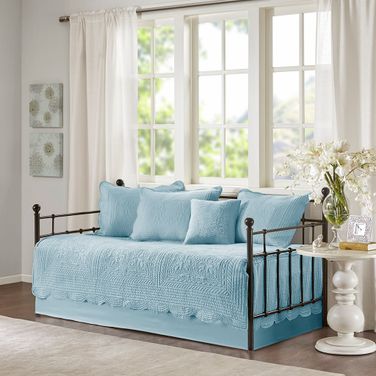 Tuscany 6 Piece Reversible Scalloped Edge Daybed Cover Set In Blue