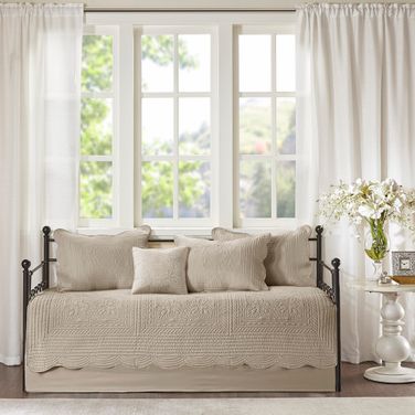 Tuscany 6 Piece Reversible Scalloped Edge Daybed Cover Set In Khaki