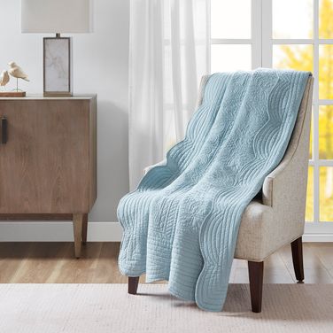 Tuscany Oversized Quilted Throw with Scalloped Edges In Blue