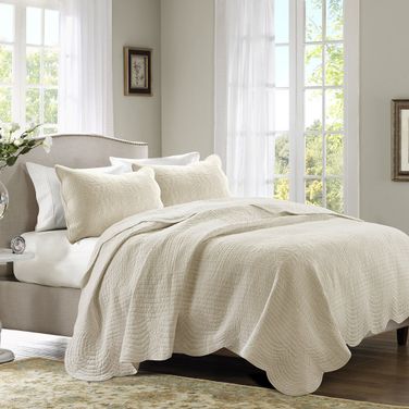 Tuscany Polyester Microfiber 3 Piece King Coverlet Set In Cream
