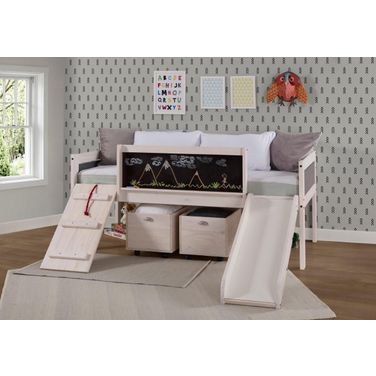 Twin Art Play Junior Low Loft With Toy Boxes In White Wash-Dark Grey Finish