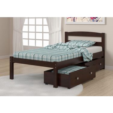 Twin Econo Bed With Dual Under Bed Drawer Dark Cappuccino Finish