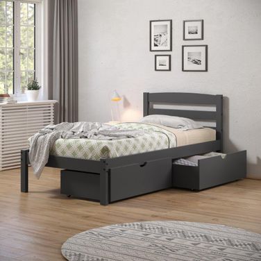 Twin Econo Bed With Dual Under Bed Drawer In Dark Grey Finish