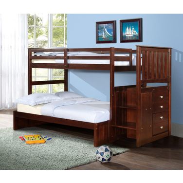 Twin-Full Mission Stairway Bunk Bed With Ext Kit Cappuccino Finish