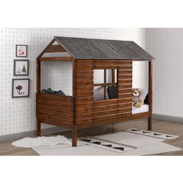 Twin Log Cabin Low Loft Rustic Walnut