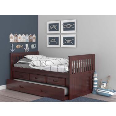 Twin Mission Rake Bed With 3 Drawer Storage And Twin Trundle In Merlot Finish