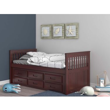 Twin Mission Rake Bed With 6 Drawer Under Bed Storage In Merlot Finish