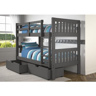Twin-Twin Mission Bunk Bed W-Dual Under Bed Drawers In Dark Grey Finish