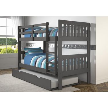 Twin-Twin Mission Bunk Bed W-Trundle In Dark Grey Finish