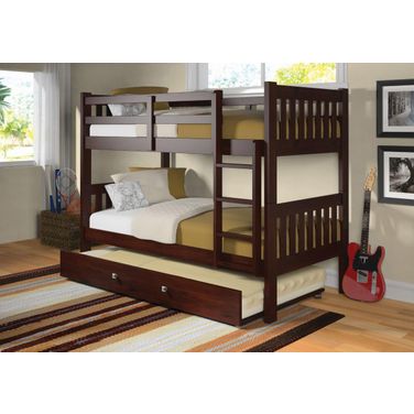 Twin-Twin Mission Bunk Bed W-Twin Trundle In Cappuccino