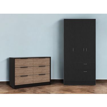 Modern 2-Piece Dresser and Armoire Storage Set In Brown and Black