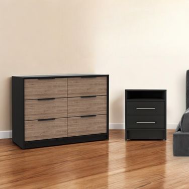 Modern 2-Piece Nightstand and Dresser Storage Set In Black and Gray