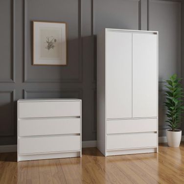 Modern 2-Piece Dresser and Armoire Storage Set In White