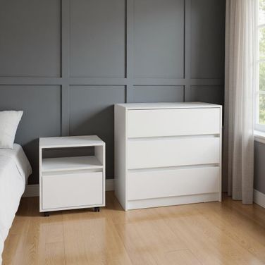 Modern 2-Piece Nightstand and Dresser Storage Set In White