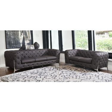 Two Piece Indoor Italian Leather Five Person Seating Set In Brown