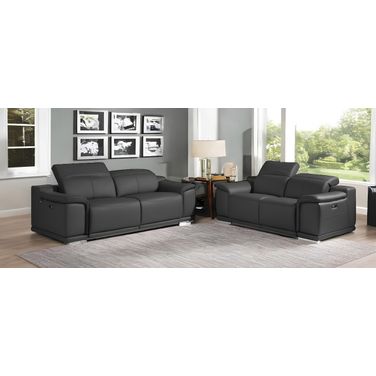 Two Piece Indoor Italian Leather Five Person Seating Set In Dark Gray