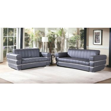 Two Piece Indoor Italian Leather Five Person Seating Set In Dark Gray