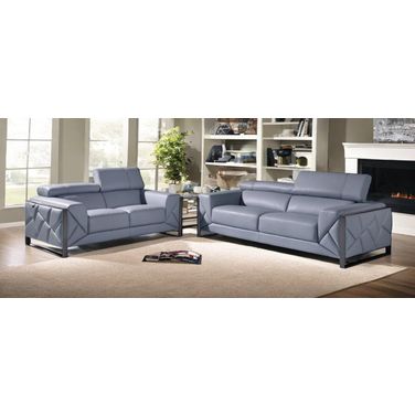 Two Piece Indoor Italian Leather Five Person Seating Set In Light Blue
