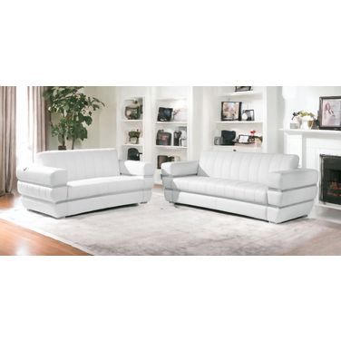Two Piece Indoor Italian Leather Five Person Seating Set In White