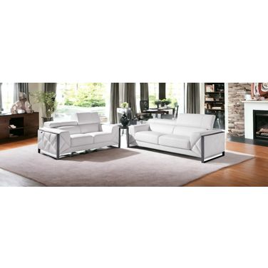 Two Piece Indoor Italian Leather Five Person Seating Set In White