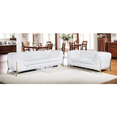 Two Piece Indoor Italian Leather Five Person Seating Set In White