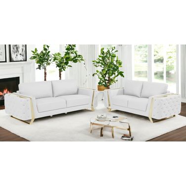 Two Piece Indoor Italian Leather Five Person Seating Set In White