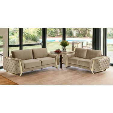 Two Piece Indoor Velvet Five Person Seating Set In Beige