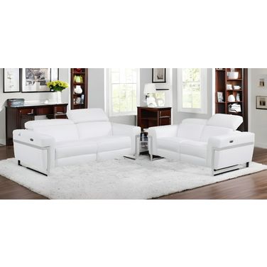 Two Piece Italian Leather Five Person Seating Set In White