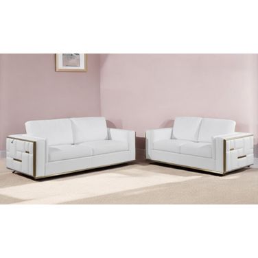 Two Piece Italian Leather Five Person Seating Set In White