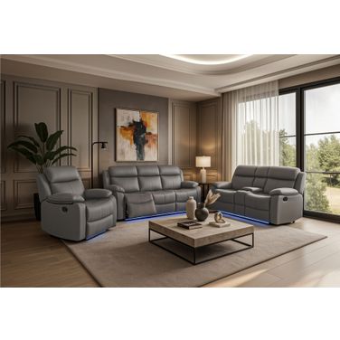 U6026 PU Reclining Living Room Set with LED In Grey