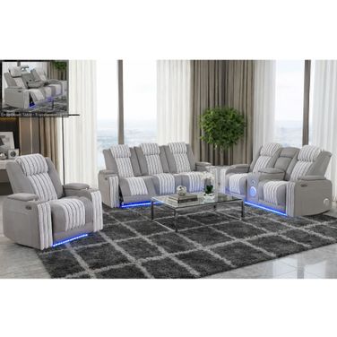 U8000 Power Reclining Living Room Set with Reading Light and LED Light In Grey