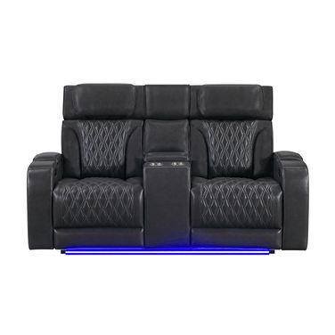 U8611 Blanche Power Console Reclining Loveseat with LED and Speaker In Charcoal