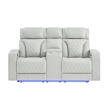 U8611 Blanche Power Console Reclining Loveseat with LED and Speaker In Silver