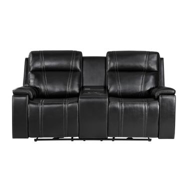 U8880 Leather Power Console Reclining Loveseat with Cooler In Black