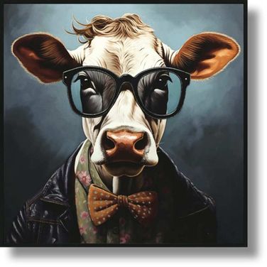 Untamed Dapper Cow in Chic Attire Canvas Wall Art In Multi