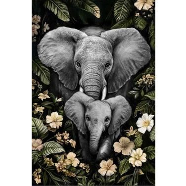 Untamed Elephant on Flowers Canvas Wall Art In Multi
