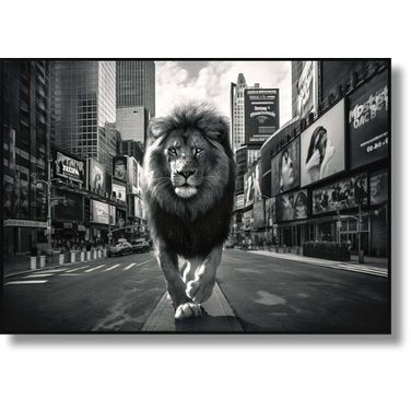 Untamed Majestic Lion in the Urban Jungle Canvas Wall Art In Multi