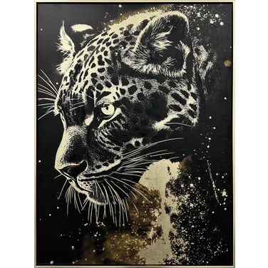Untamed Midnight Prowl - 39" x 30" - Hand-Embellished Canvas with Foil In Black/Gold/Ivory