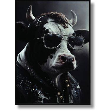 Untamed Rockstar Cow with Studded Attitude Canvas Wall Art In Multi